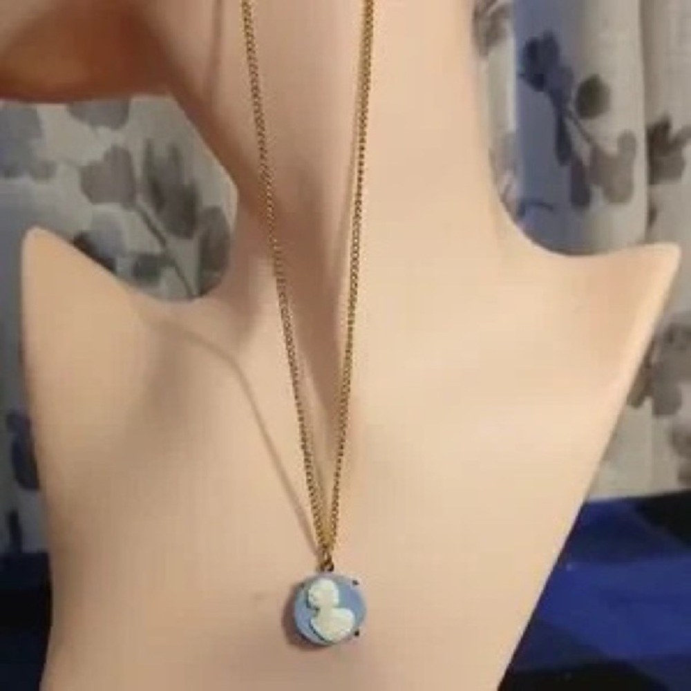 Gold Chain Necklace with Blue Cameo Pendant
